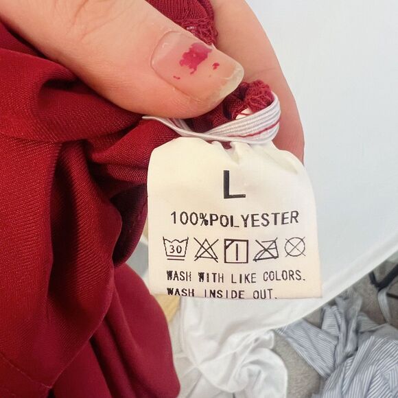 Dark Red One Shoulder Asymmetrical Mini Dress Ruched Bodycon Flower Size L - Picture 5 of 5